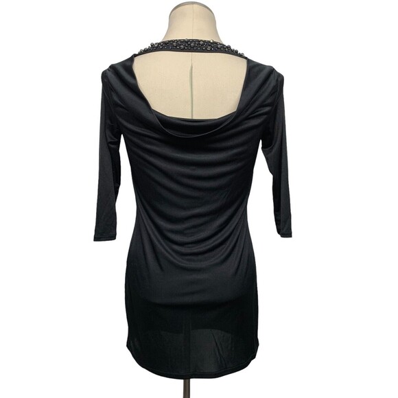 Armani Exchange Dresses & Skirts - A/X Armani Exchange Women's size S/M Black Beaded Draped Back Dress 3/4 Sleeve